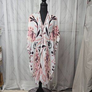 NWT Styline Pink White Floral Beachy Boho Open Hippie Festival Kimono OSFA